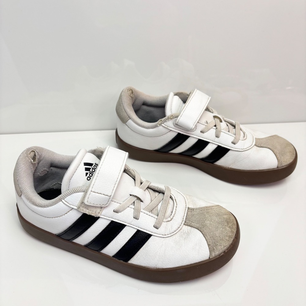 Adidas VL Court 3 Kids White Black Gum Leather Sneakers ID9155 Big Kid Size 3